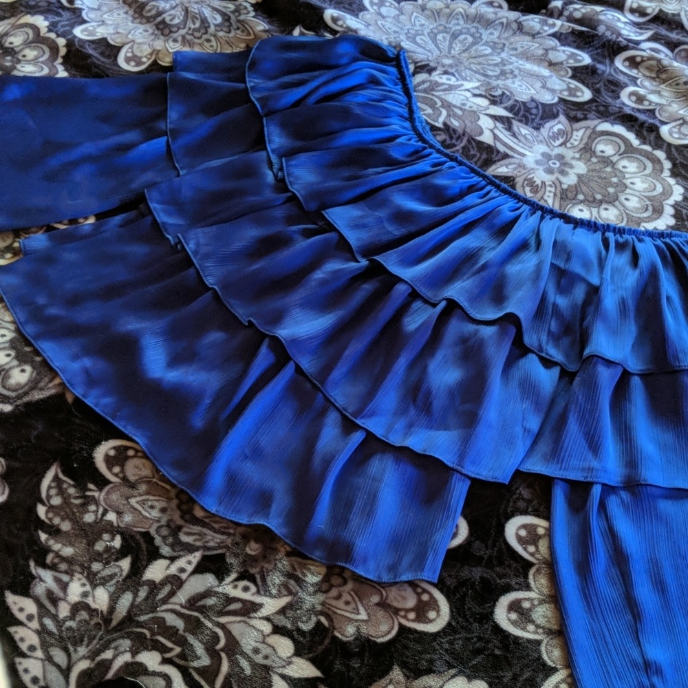 Boho royal blue Ruffle off the shoulders top